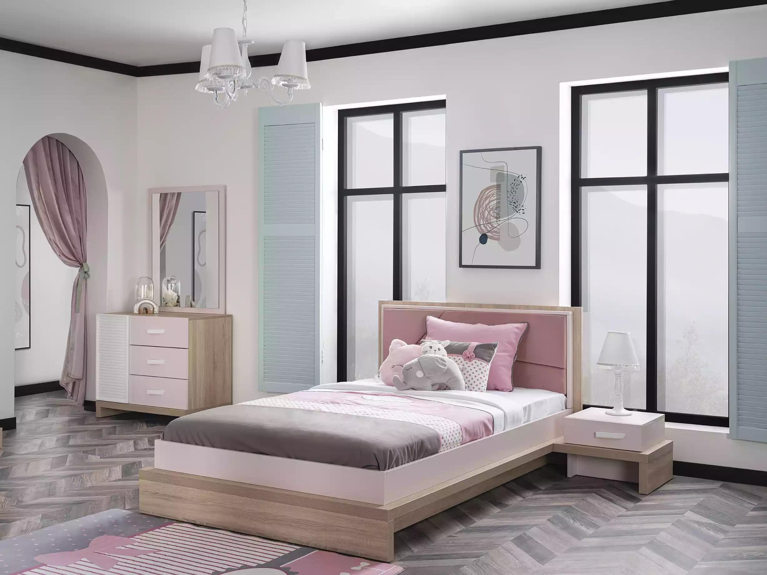 Gruppe Kinderbett Kinderzimmer Bett Holz Rosa Kindermöbel Set 4tlg