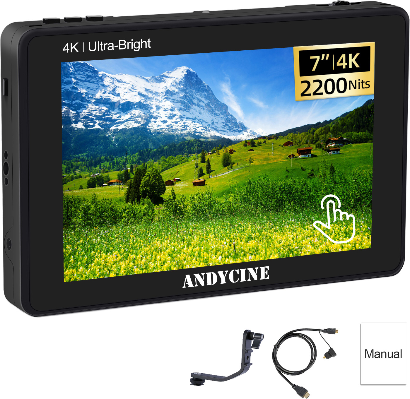 ANDYCINE C7 7-palcový poľný monitor pre digitálne zrkadlovky, video monitor s dotykovým ovládaním, 3D LUT, jas 2200 nitov, s 4K HDMI vstupom/výstupom, výstupom napájania 8,4 V DC, náhrada za digitálne zrkadlovky Sony, Canon a Nikon