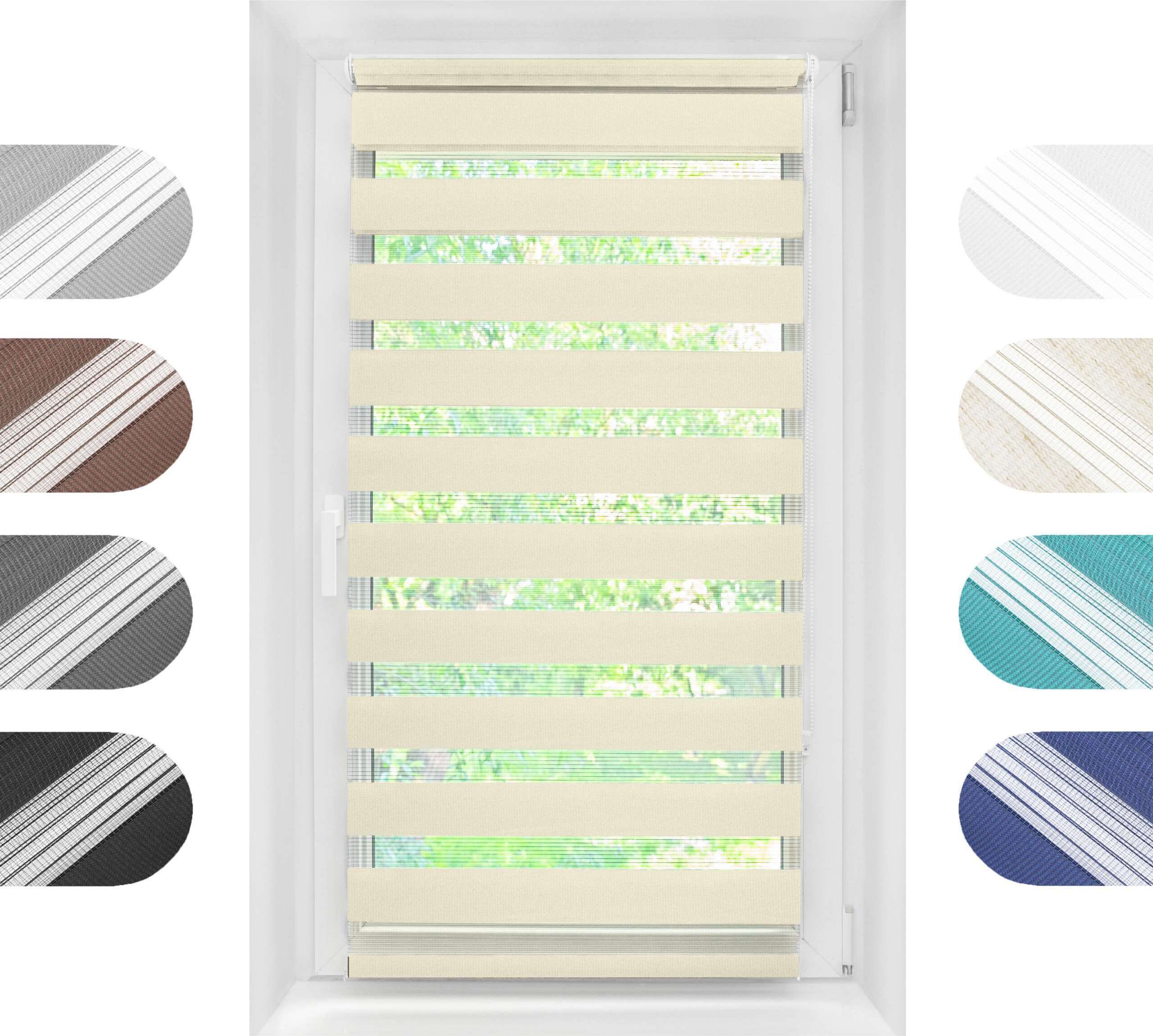 Birrke Doppelrollo Ohne Bohren/Mit Bohren 2in1 85 x 230 cm Tag und Nacht Duo Rollo Ecru