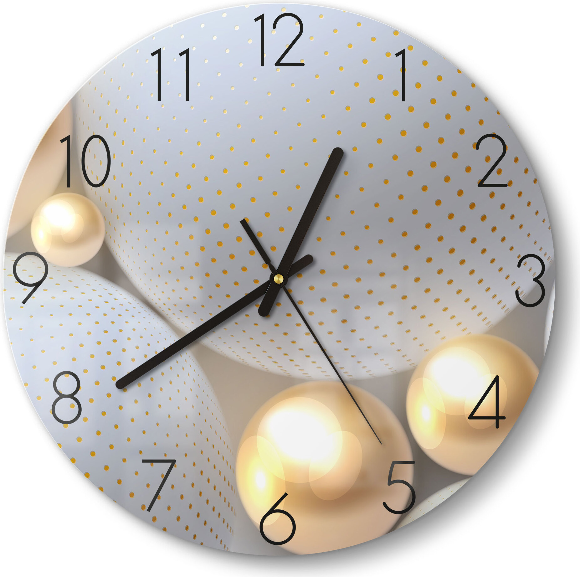 DEQORI Glasuhr Ø30 cm Zahlen 'Angeordnete Kugeln' Wanduhr Glas Uhr Design leise WC-D30-N-1667