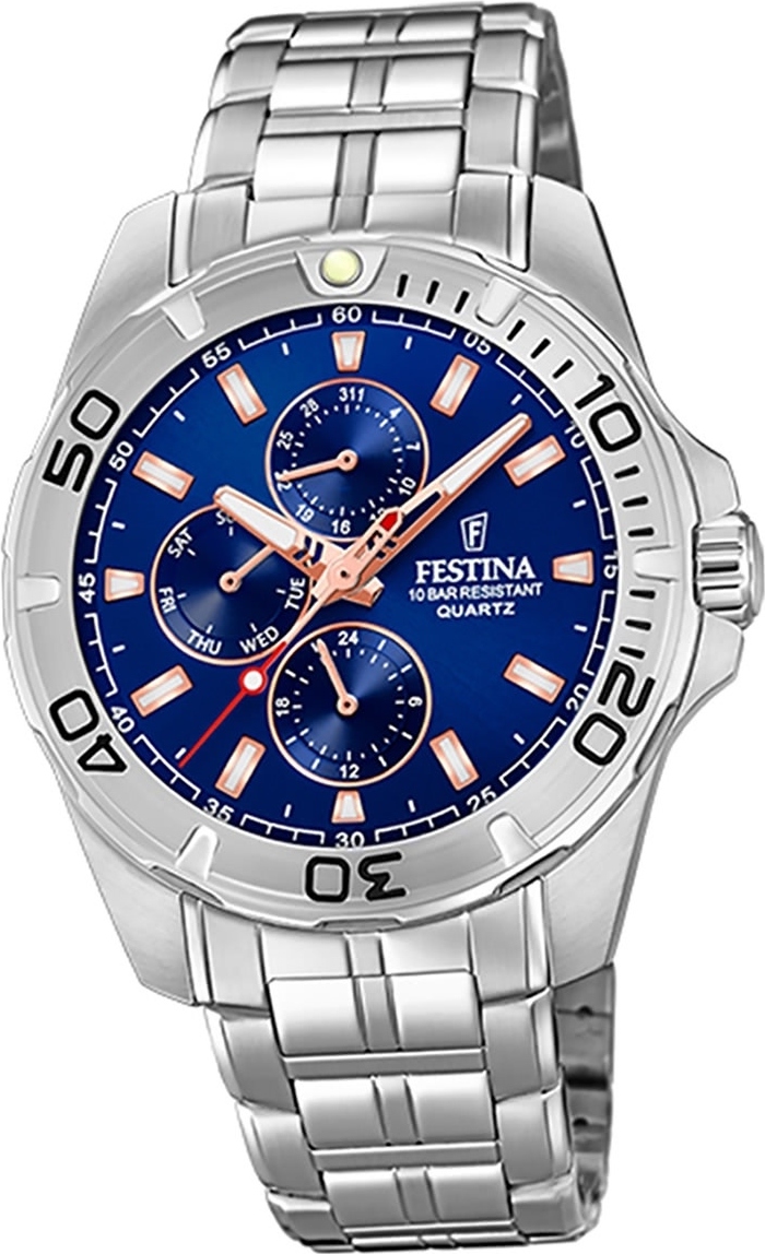 Festina pánske hodinky z nehrdzavejúcej ocele F20445/5 náramkové hodinky strieborné multifunkčné D2UF20445/5
