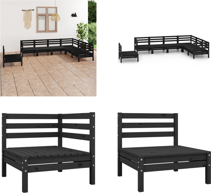 vidaXL 7-dielna záhradná obývacia súprava z masívneho dreva borovice čierna - záhradná obývacia súprava - vonkajšia obývacia súprava - drevená pohovka - drevená záhradná pohovka