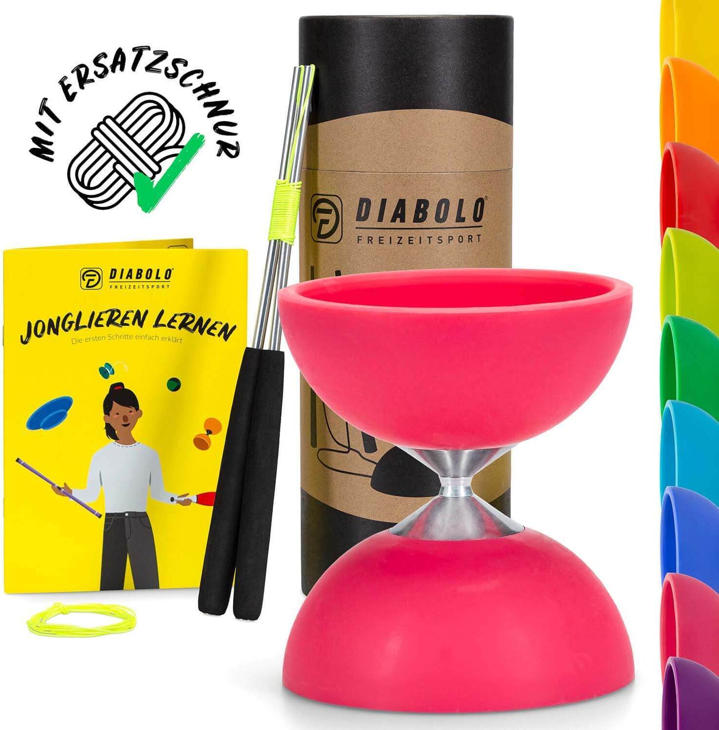 Diabolo Freizeitsport Jongleerset Pro met kogelgelagerde diabolo (turquoise), handsticks van aluminium, reservekoord (160 cm) en gedrukte handleiding - met geschenkverpakking ideaal om cadeau te geven