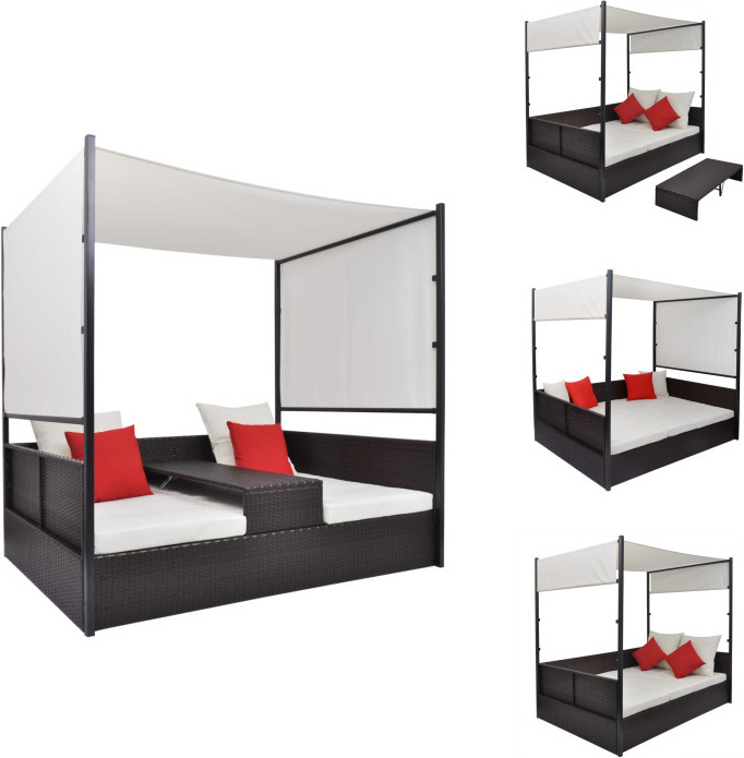 vidaXL Gartenbett mit Baldachin Braun 190×130 cm Poly Rattan - Gartenbetten