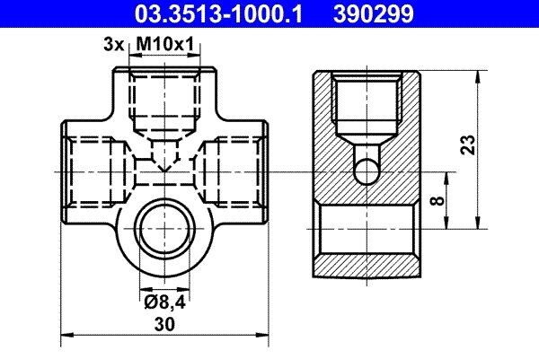 ATE Verteiler-/Verbindungsstück Rohrleitungen 03.3513-1000.1 30,0mm