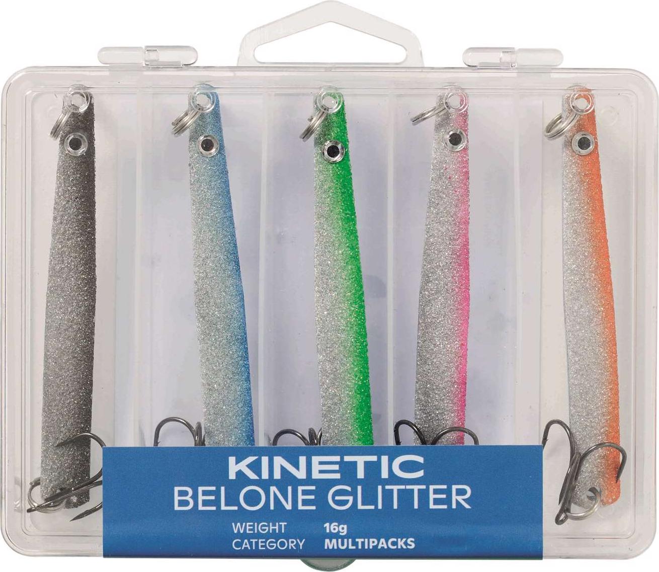 Kinetic Belone Glitter Meerforellen-Blinker Angelset - 5 Meerforellenköder 16g mit Box E130-008-163