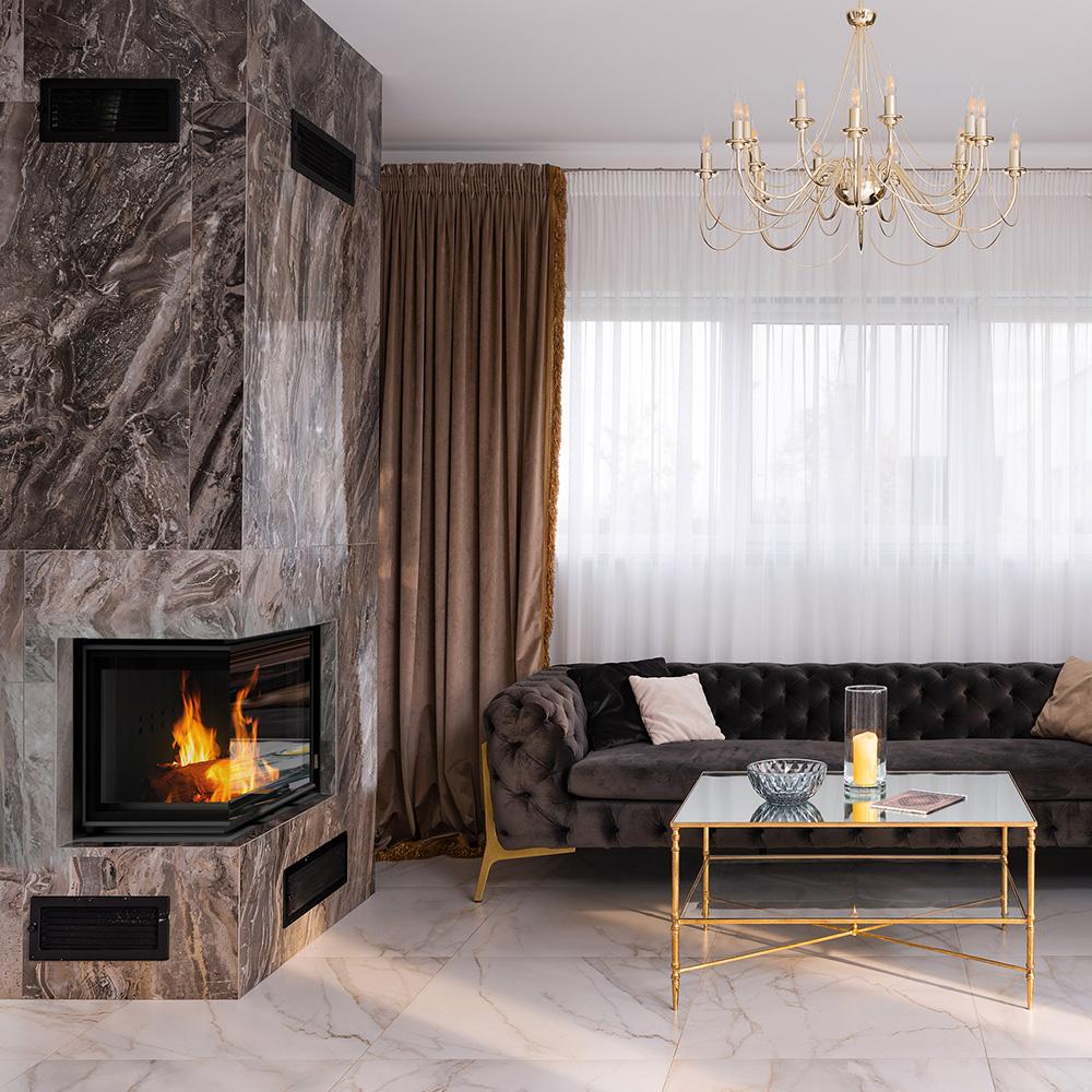 Oceľový krb KRATKI VNL 700/480 12 kW Ø 200 Lift-up čierny thermotec