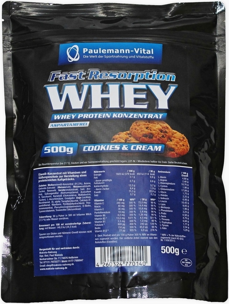 Paulemann-Vital Fast Resorption Whey - 500g-Beutel Cookies & Cream