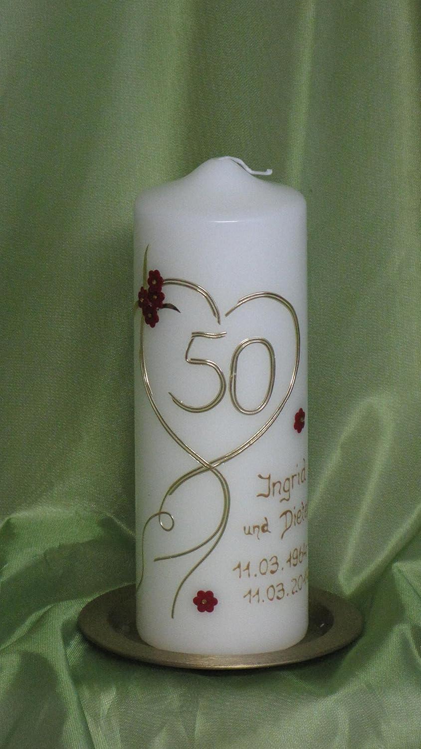 Markenlos edle Hochzeitskerze/Kerze zur Goldene Hochzeit - 20 x 7 cm; inkl. Beschriftung! H 28 2026