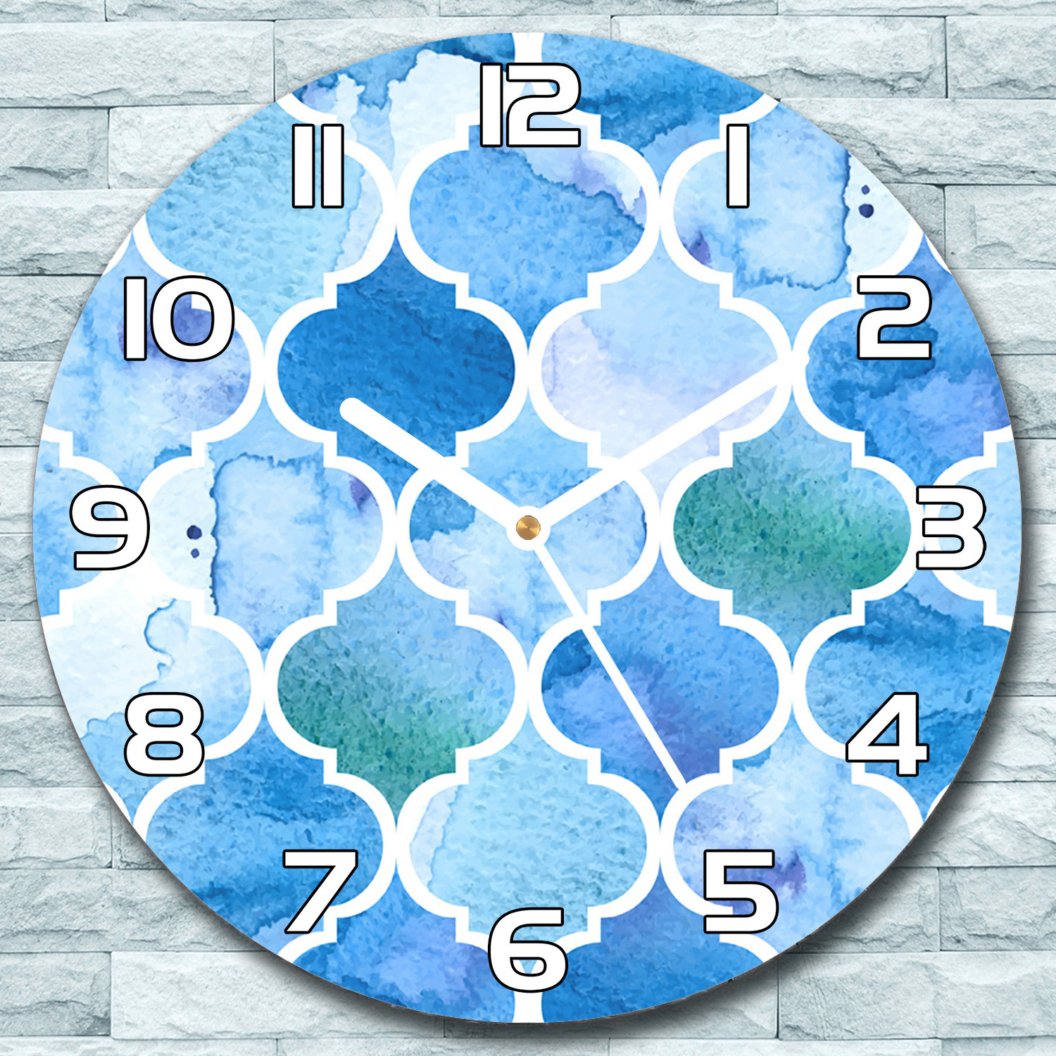 coloray Wanduhr aus Glas Rund fi 30 Blau Marokkanisches Muster Deko Wohnzimmer Büro zso-white-f30-Patterns-028