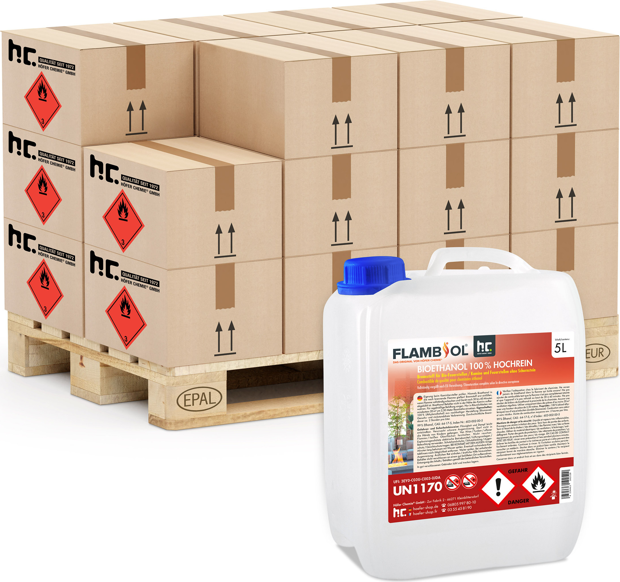 Höfer Chemie 96x 5 L FLAMBIOL® Bioethanol 100 % Hochrein Es wurde keine Herstellernummer in den Produktdaten gefunden.