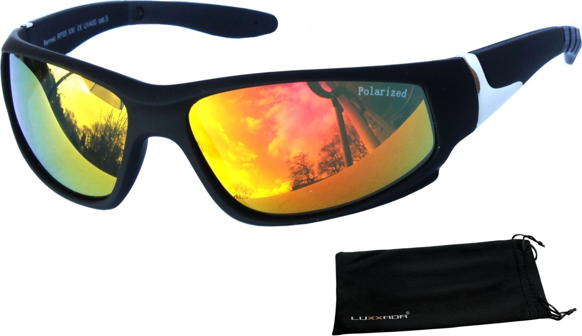 Sport Sonnenbrille Schwarz Matt Schmal Polarisiert Orange Verspiegelt Leicht Radbrille Angelbrille Rennec ® RP550P-SW-Orange