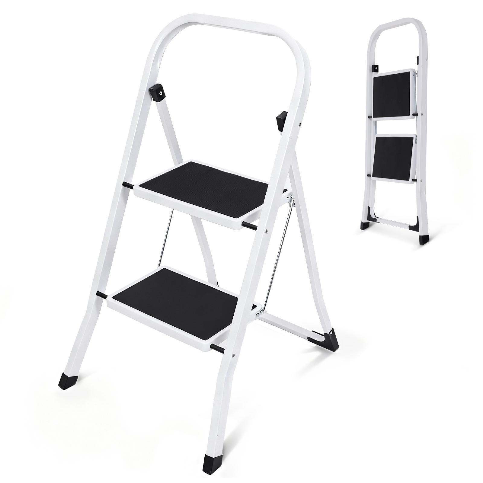 Sekey Trittleiter Klappleiter 2 Stufen – bis 150 kg, rutschfest, Lock-Klappsperre, Haushaltsleiter ML6