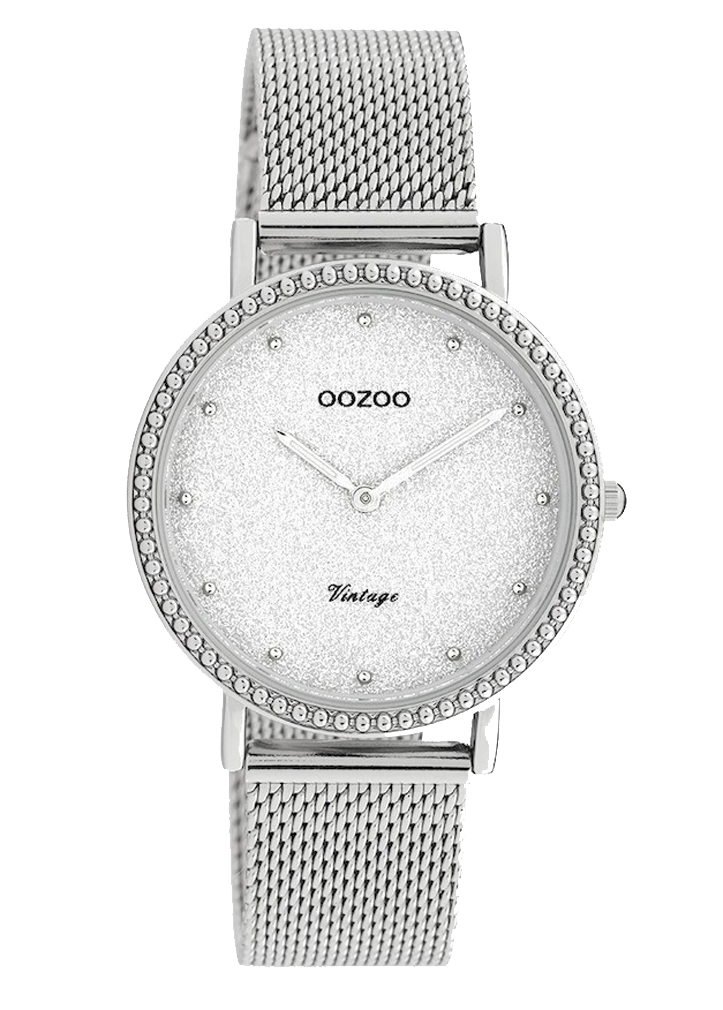 Oozoo náramkové hodinky strieborné strieborné trblietky 34 mm sieťovaný náramok
