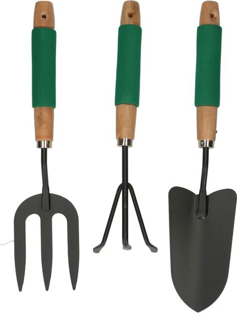 Kinzo 3-tlg. Gartenset - Handharke, Spießgabel, Handschaufel - Metall mit Holz - Softgrip - Antihaftbeschichtung