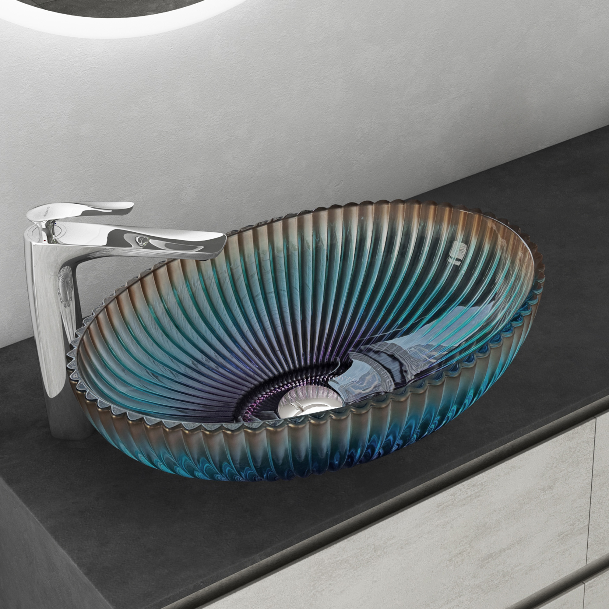 Mai&Mai Mai & Mai Waschbecken Glas Aufsatzwaschbecken Glaswaschbecken Handwaschbecken Waschschale Oval Mehrfarbig BxTxH 50,5x35x14,5 cm Minerva04 34516