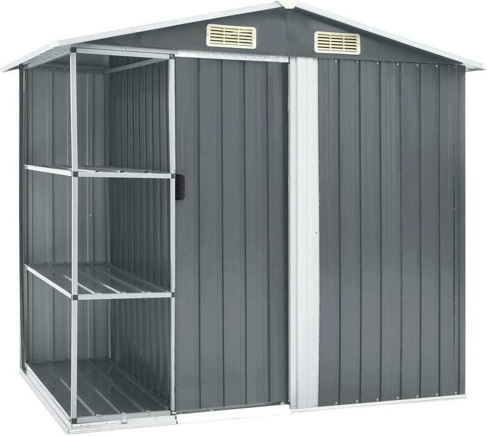 Prolenta Premium - Záhradný prístrešok s policou sivý 205x130x183 cm železo