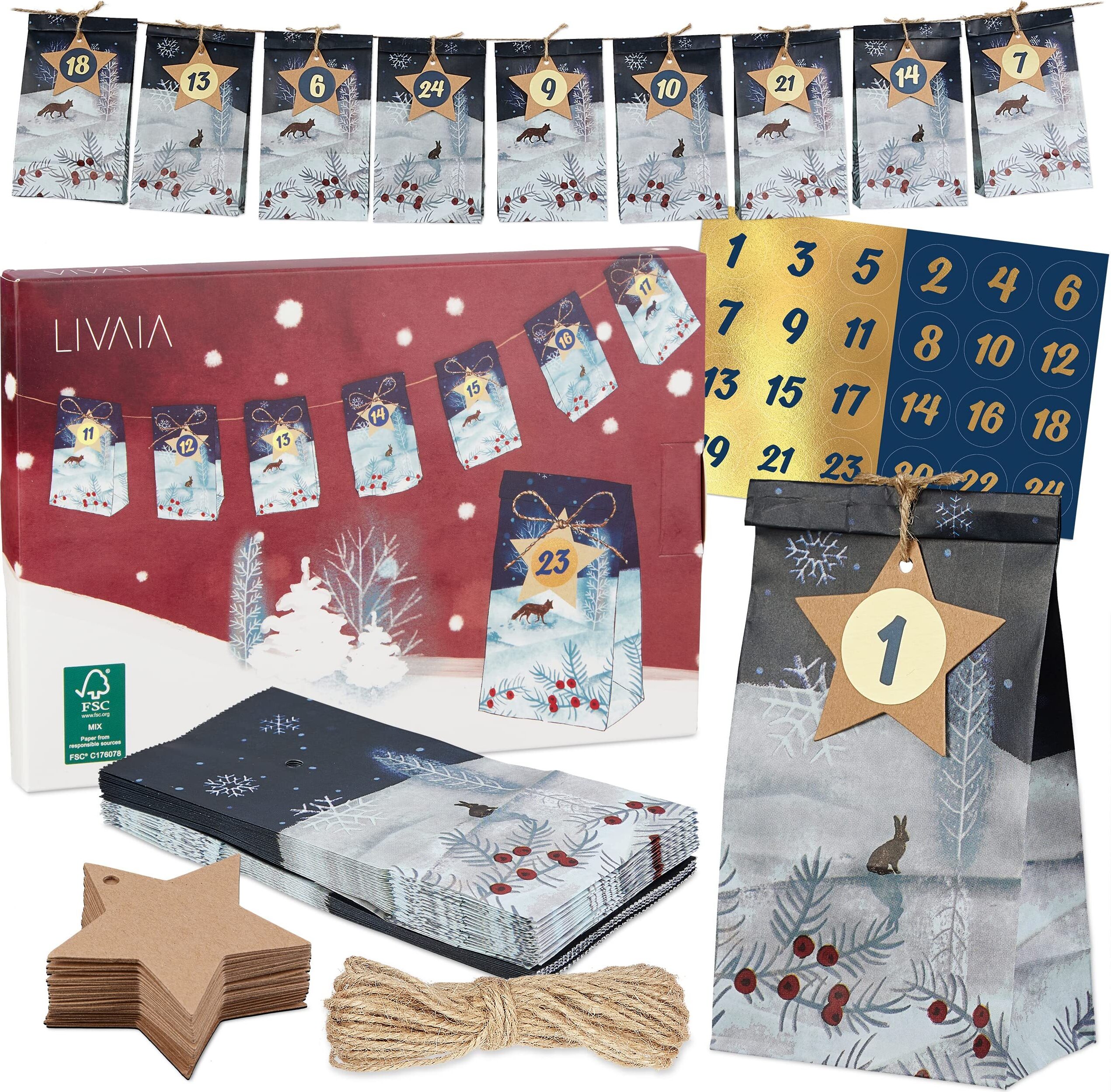 Adventný kalendár na plnenie 2022 Adventný kalendár na samoplnenie - modrý (motív krajiny)