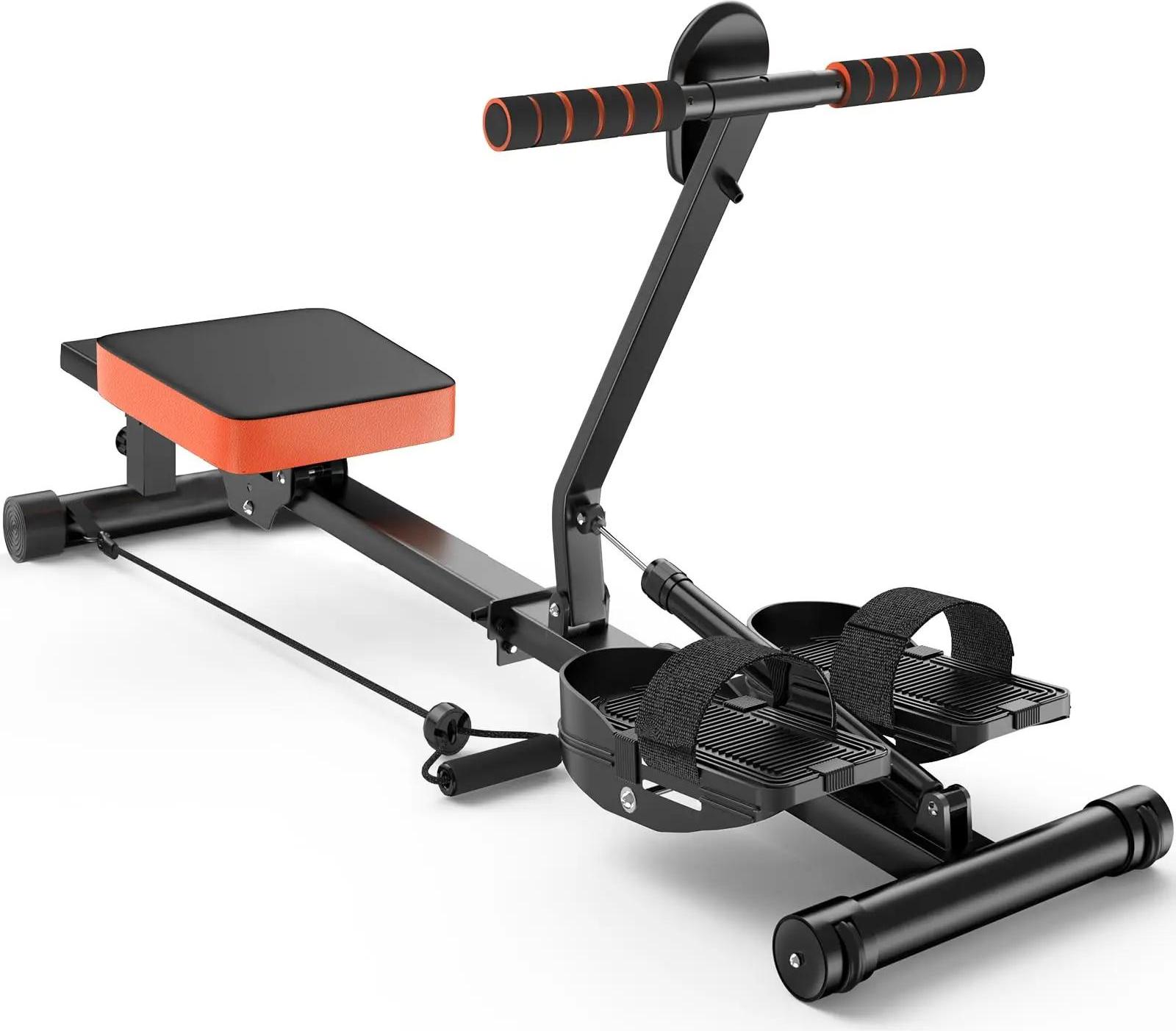 Rudergerät, klappbares hydraulisches Modell, 12 Widerstandsstufen, Ganzkörpertraining für Zuhause, Beige