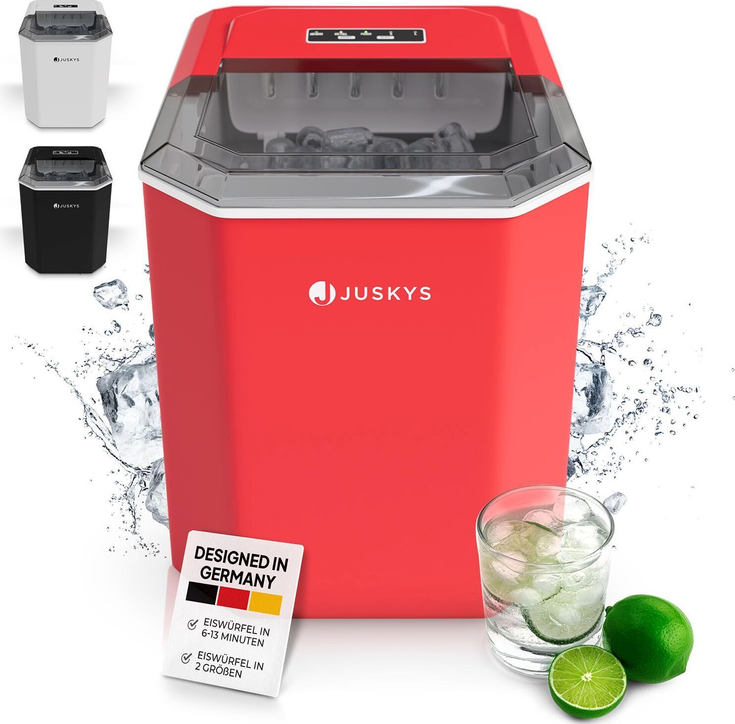 Juskys Eiswürfelmaschine IceOracle - Eiswürfel in wenigen Minuten - 12 kg/Tag in 2 Größen - Rot 40517