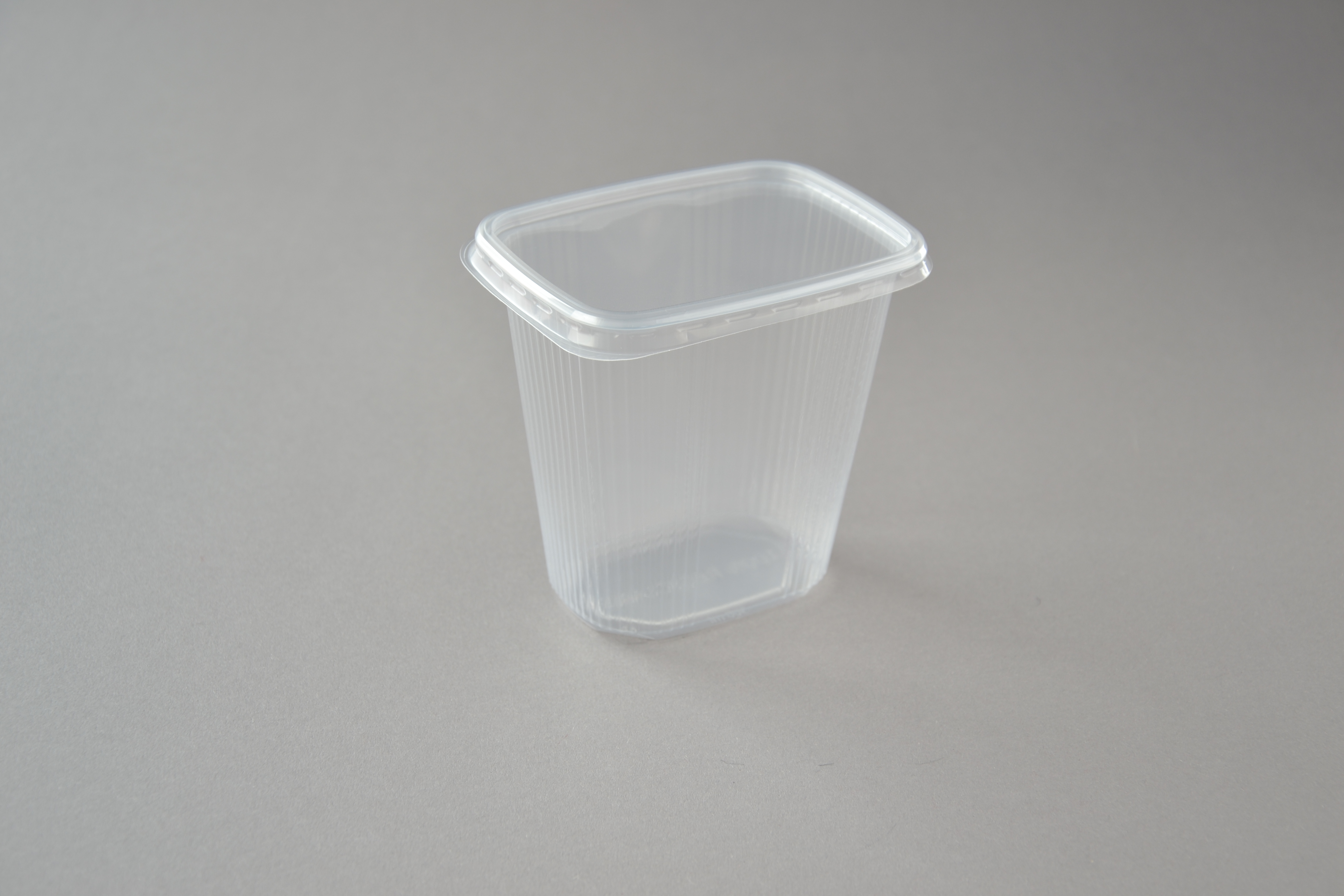 250 Rechteckbecher mit Deckel transparent 500g 