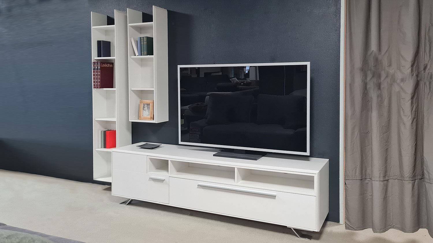DIE HAUSMARKE Wohnwand Light Line 5 weiß matt Lack TV-Board und Hängeregale