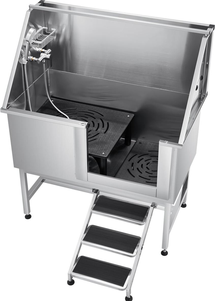 VEVOR 127 cm Hundepflege-Badewanne aus Edelstahl mit Treppe und Wasserfilter