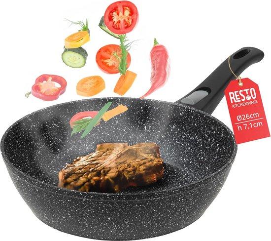 OEM Tieflochbratpfanne 26 cm mit Marmormat - Wokpfanne mit abnehmbarem Griff - für Induktion und alle Heizquellen 2026