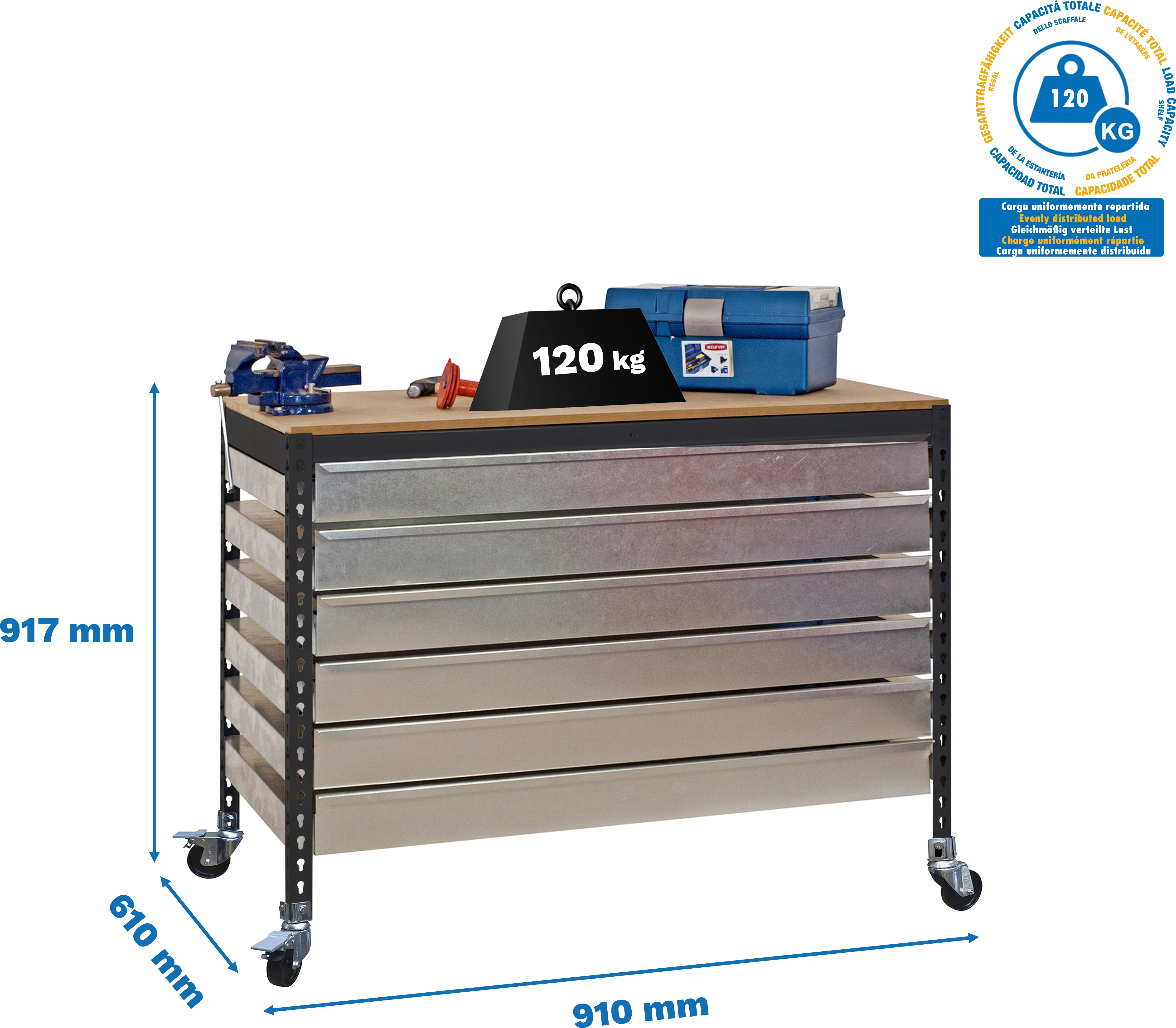 Werkbank ohne Parafuses SIMONWORK MOBILE BT5 BOX6 900 ANTRACITE/MADEIRA