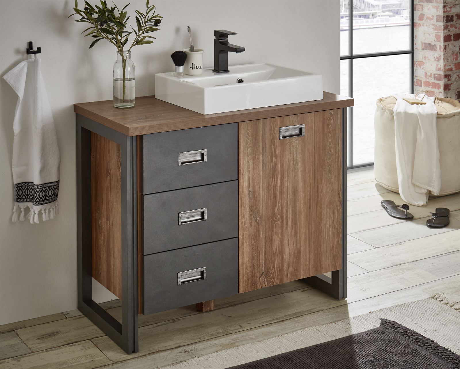 Villa Hauswerk Einzelwaschtisch Detroit Bad Braun 91 x 75 x 40 cm BOOMWT51