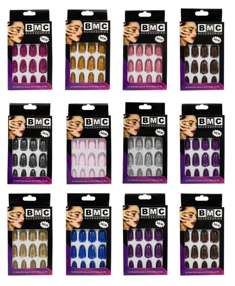 Icom Künstliche Nägel Set mit bunten Mix-Farben und vielfältigen Designs, inklusive Nagelkleber Nie dotyczy