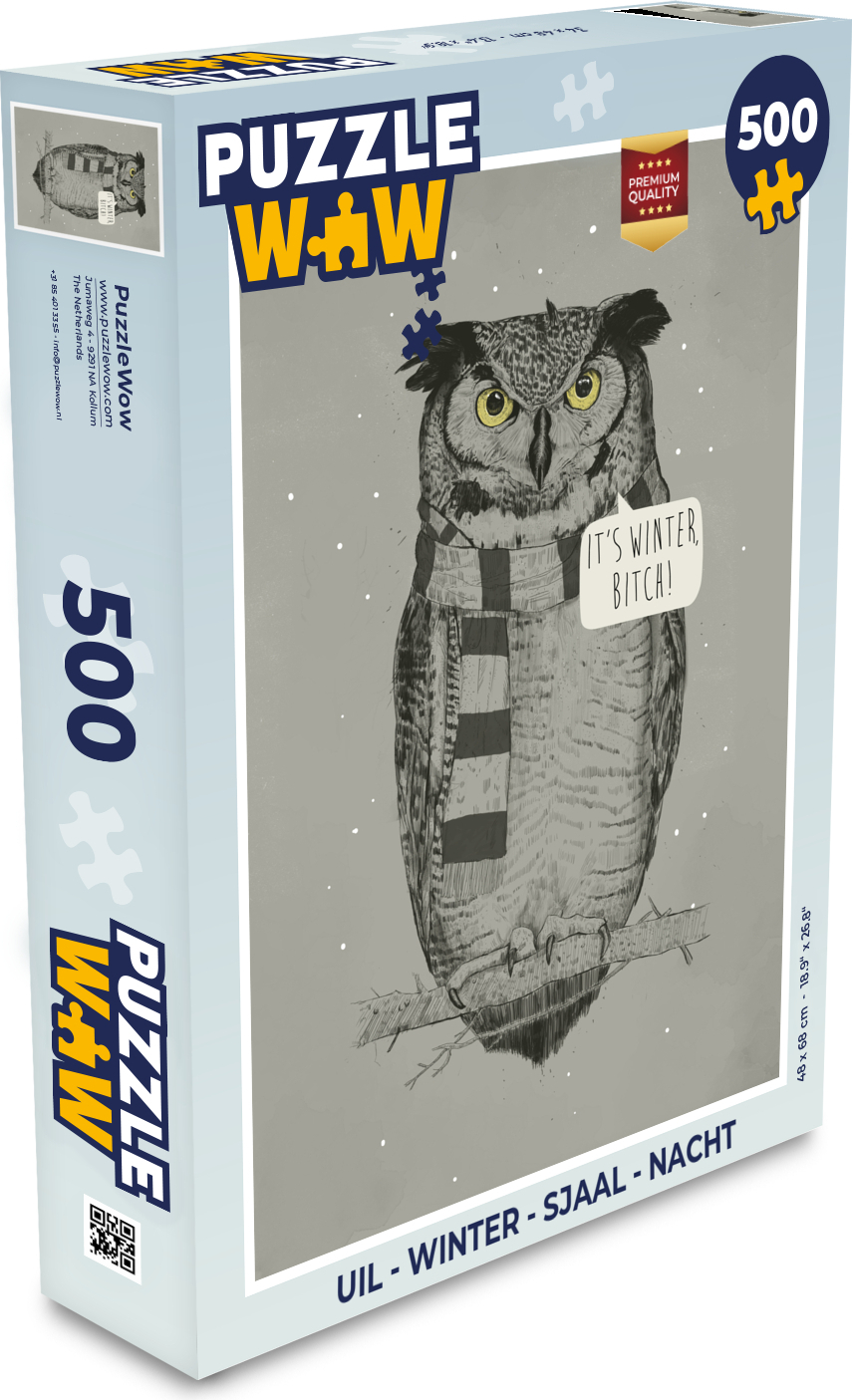 MuchoWow® Puzzle 500 Teile Eule - Winter - Schal - Nacht - Denken - Spiel - Toy 137|555238