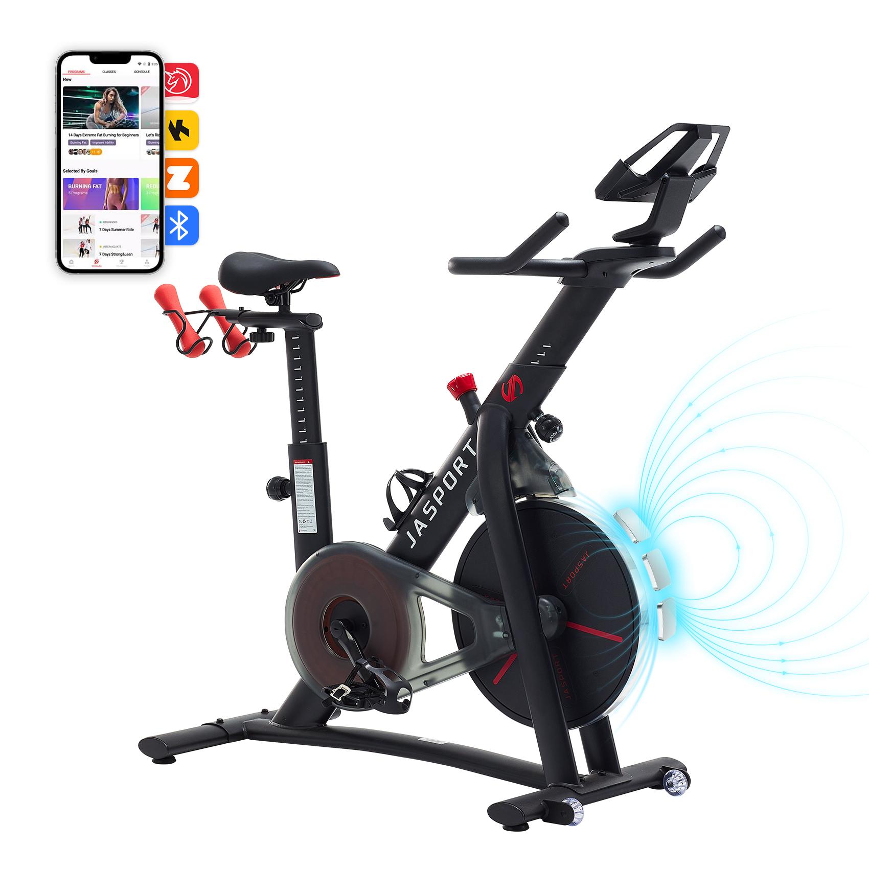 JASPORT Smart Indoor Speedbike S3, leise Heimtrainer, Magnetbremssystem, App mit Trainingskursen, Kinomap & Zwift kompatibel, inkl. Pulsgurt JAS-SB003