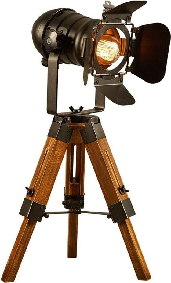 GreatDEshop2021 Vintage Retro Holzstativ Tischlampe Verstellbare Schreibtischlampe Loft Studiolampe Nachttischlampe (Ohne Lichtquelle) HCX128-EU WN
