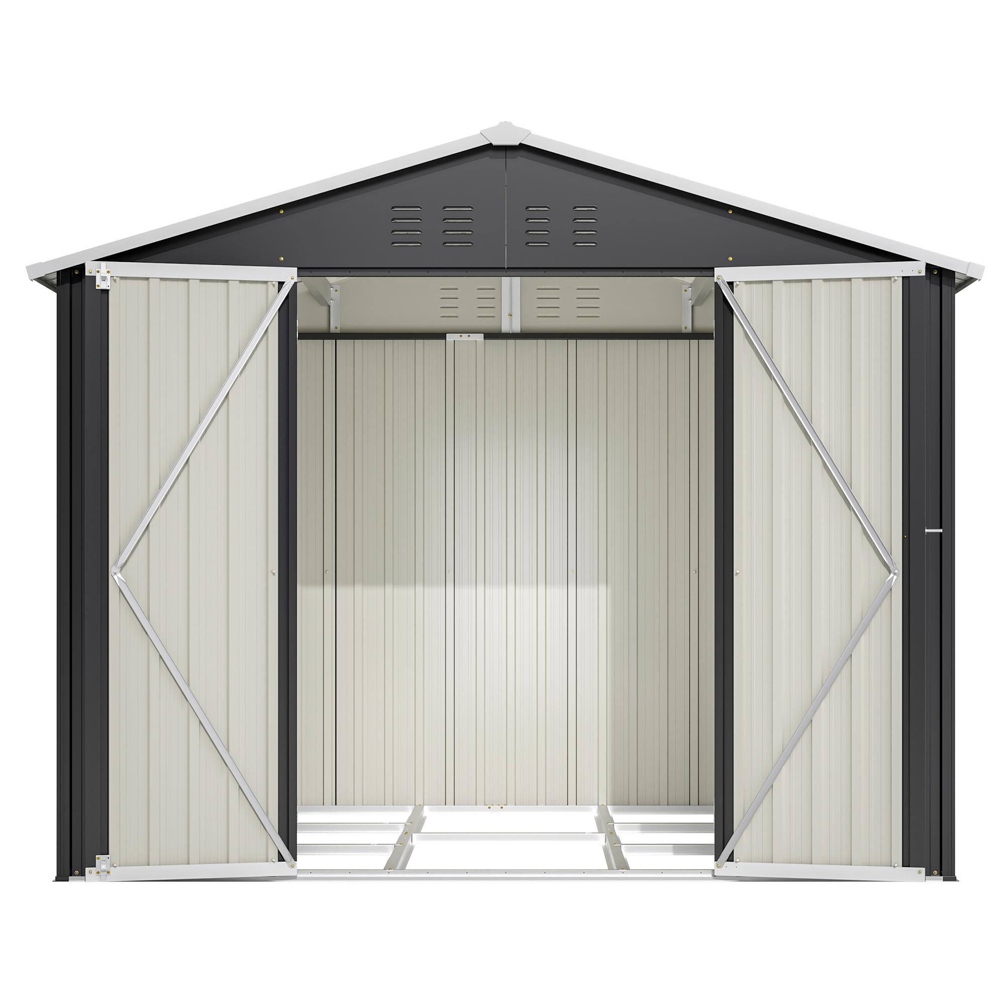 Metall Gartenhaus Geräteschuppen 240x192.3x191 cm mit Schiebetür & 4 Belüftungen Abschließbarer Gartenschuppen