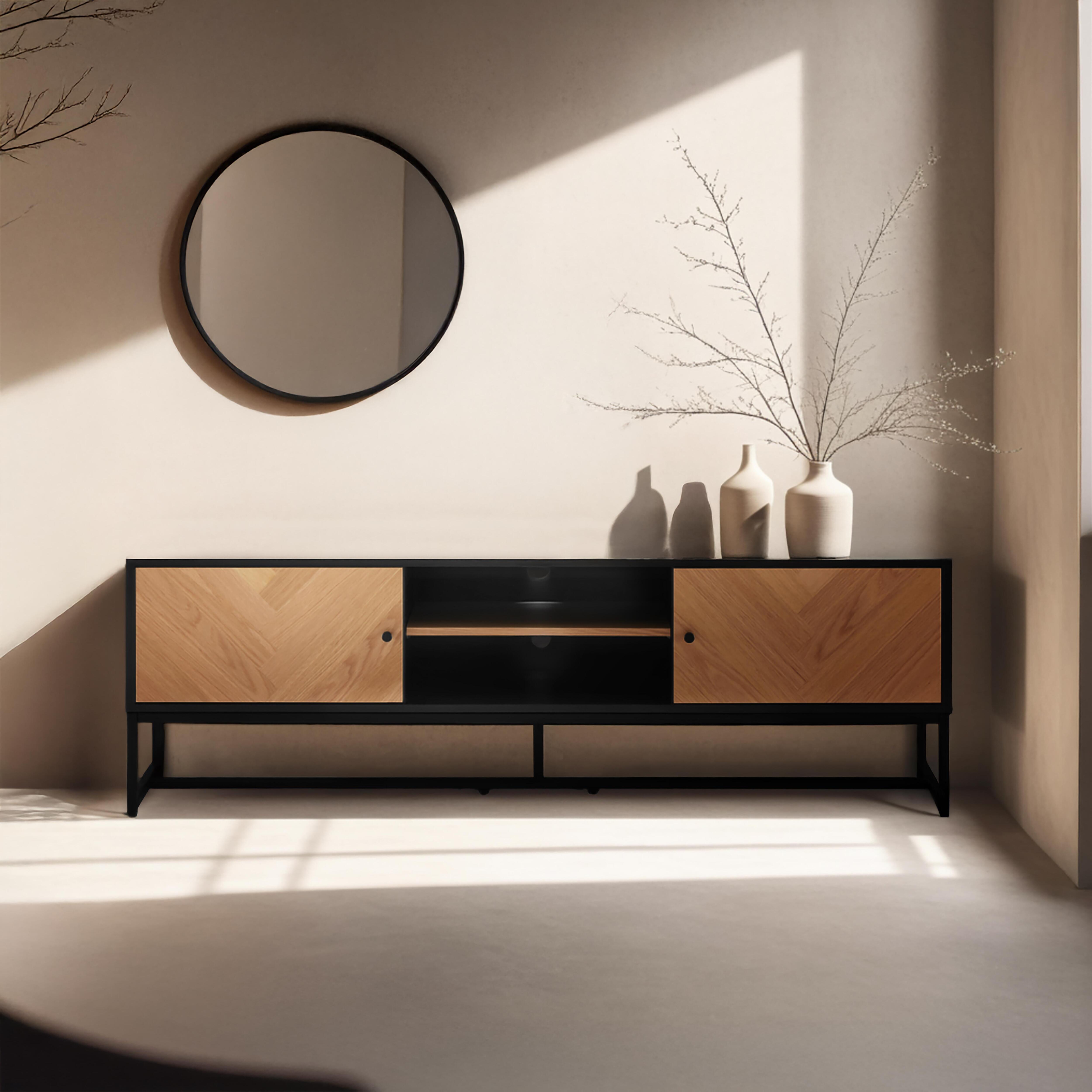 TV-Möbel aus Spanplatten mit Eichenfurnier, melaminbeschichtet 160 cm - Oviala Marceau 112090