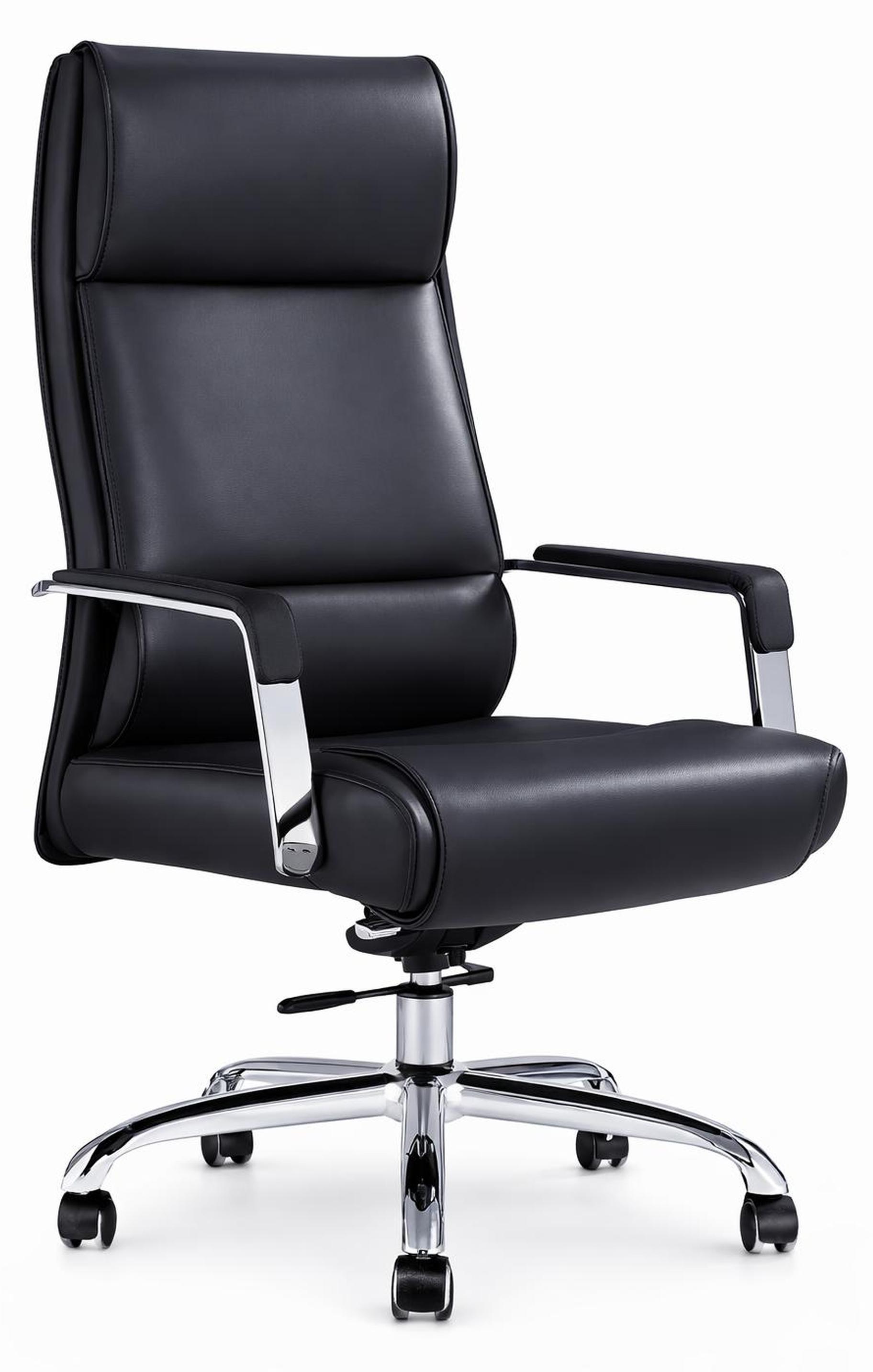 Xl Moebel Gmbh Ergonomischer Chefsessel aus schwarzem Leder mit Chromdetails