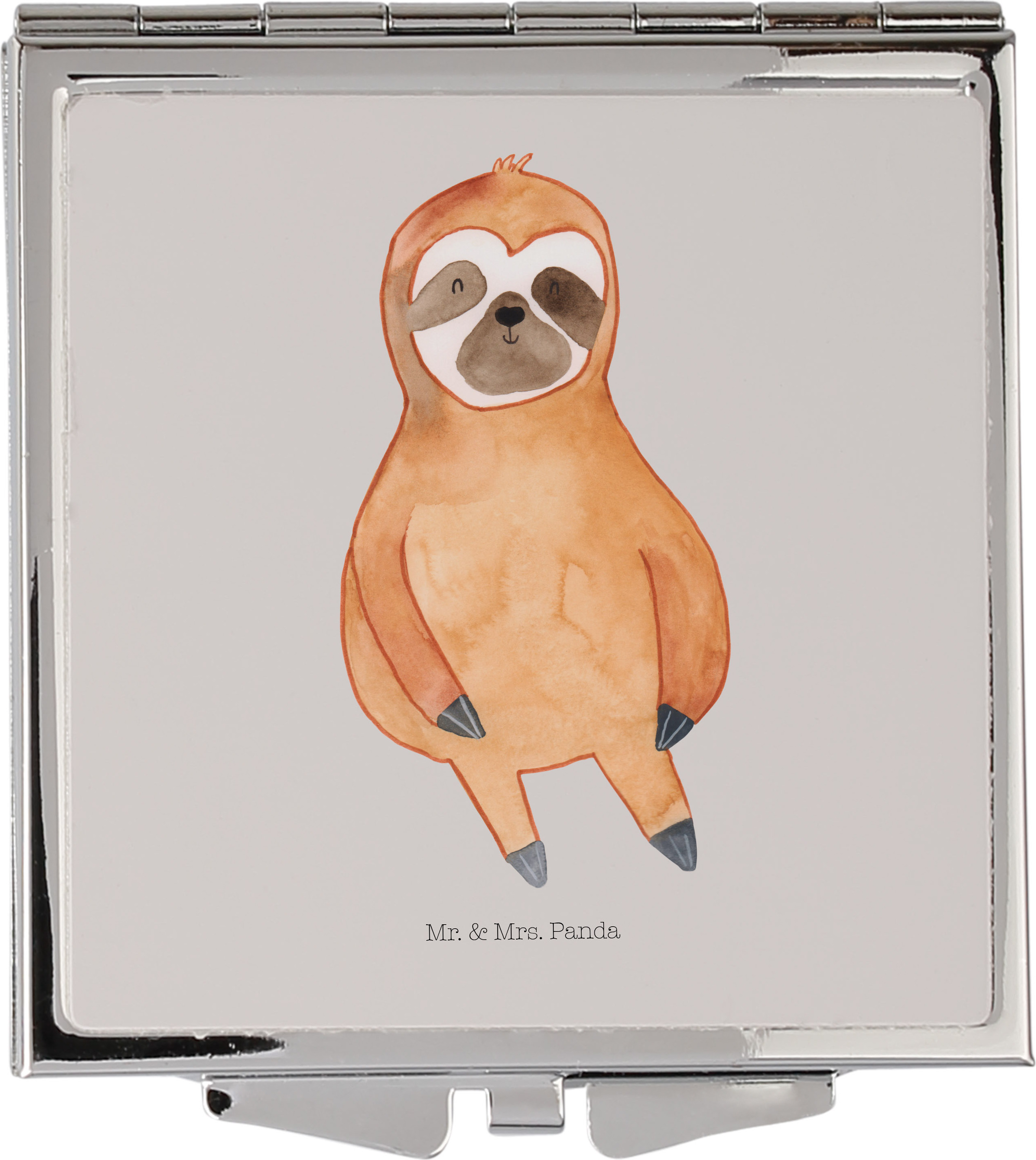 Mr. & Mrs. Panda Kosmetikspiegel Faultier Zufrieden - Grau Pastell - Geschenk, Reise Schminkspiegel, Pause, Zufriedenheit, Handspiegel, Quadratischer Spiegel, Glücklich PD-906365-STANDARD