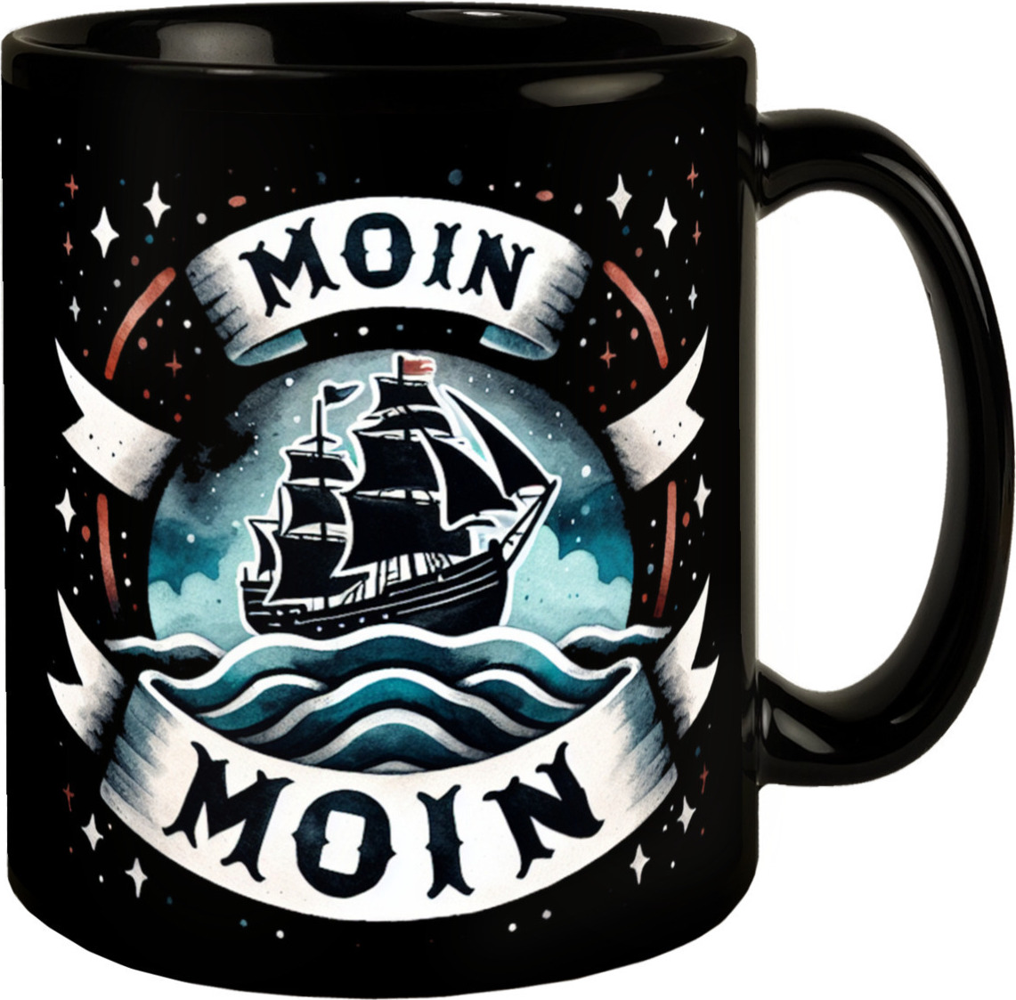 speecheese Segelschiff Moin Moin Tasse in Schwarz