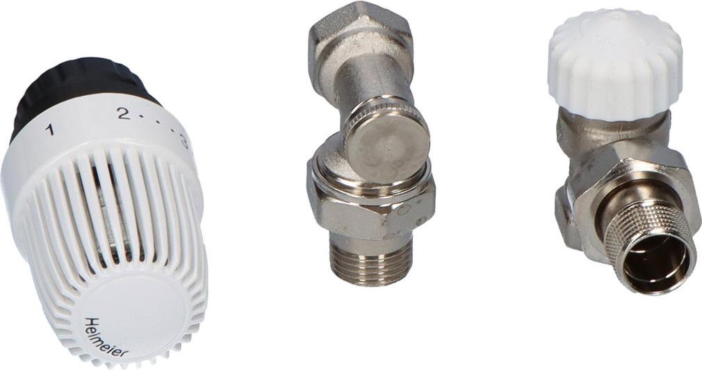 Termostatická súprava pre radiátory pripojené zboku: S termostatická hlavica + termostatický ventil Calypso Exact s prednastavením + uzatvárací ventil radiátora