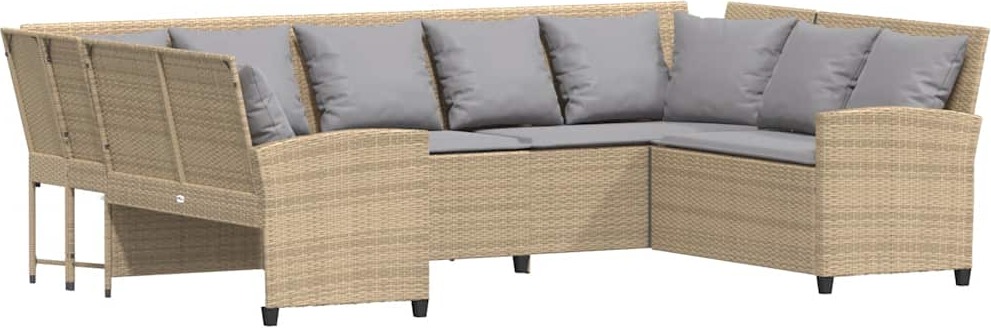 vidaXL Záhradná pohovka s vankúšmi béžová Poly Rattan