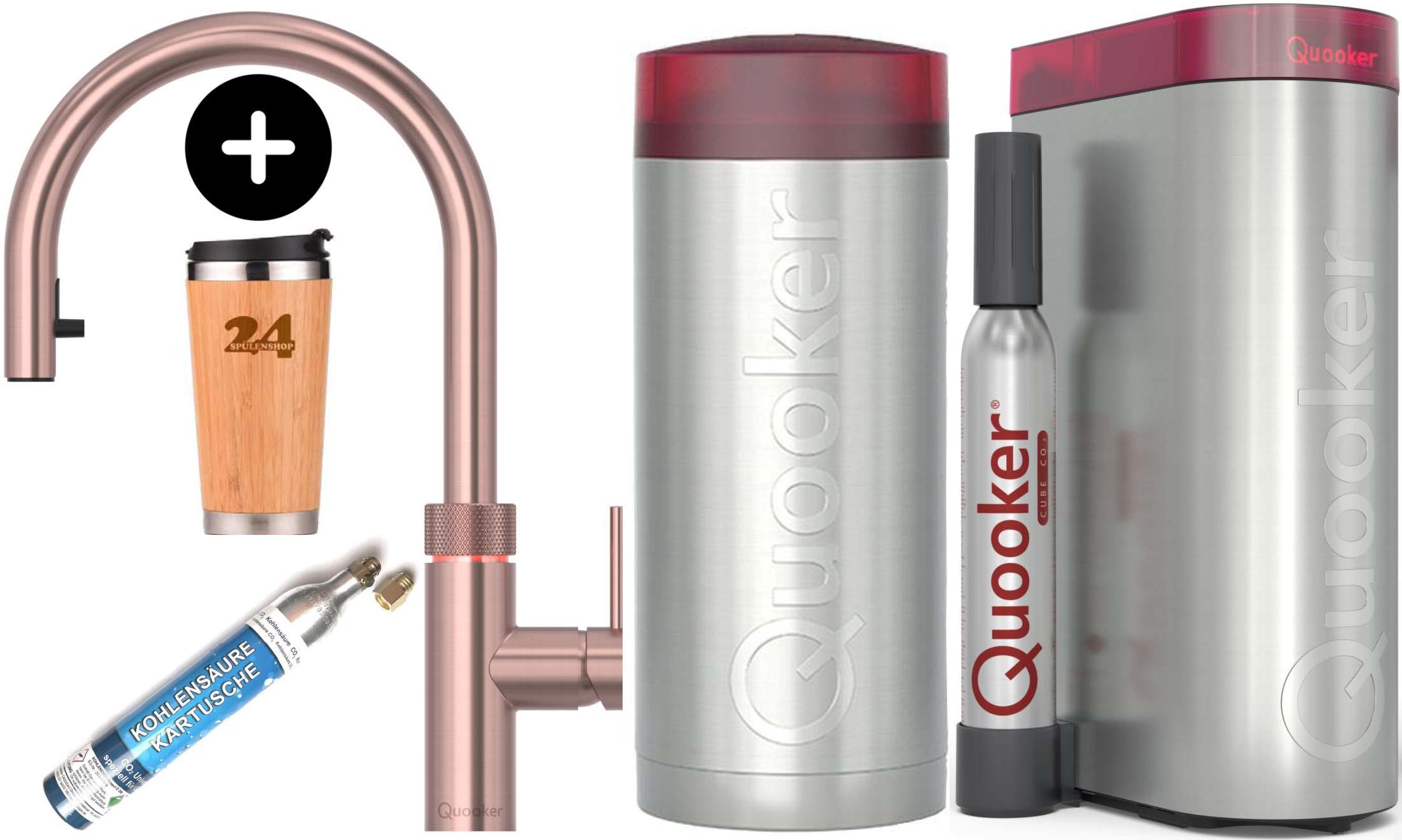»QUOOKER FLEX Zugauslauf Kupfer Rose' PVD COMBI+ B mit CUBE 2 (22+XRCOCUBE)« 100°C Kochendwasserhahn mit Trinkwassersystem Spülenshop24 500423 *Spülenshop24