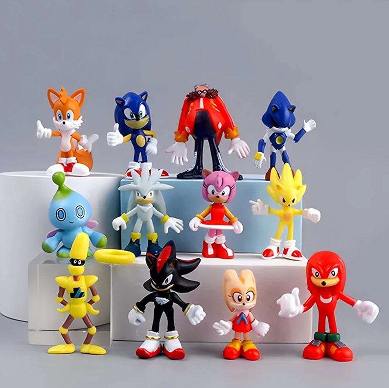 Exlene 12pc neue Sonic PVC Action Figuren Kuchen Dekorationen Hedgehog Modell Puppe Anime Peripheriegeräte Spielzeug Sammlung Ornamente