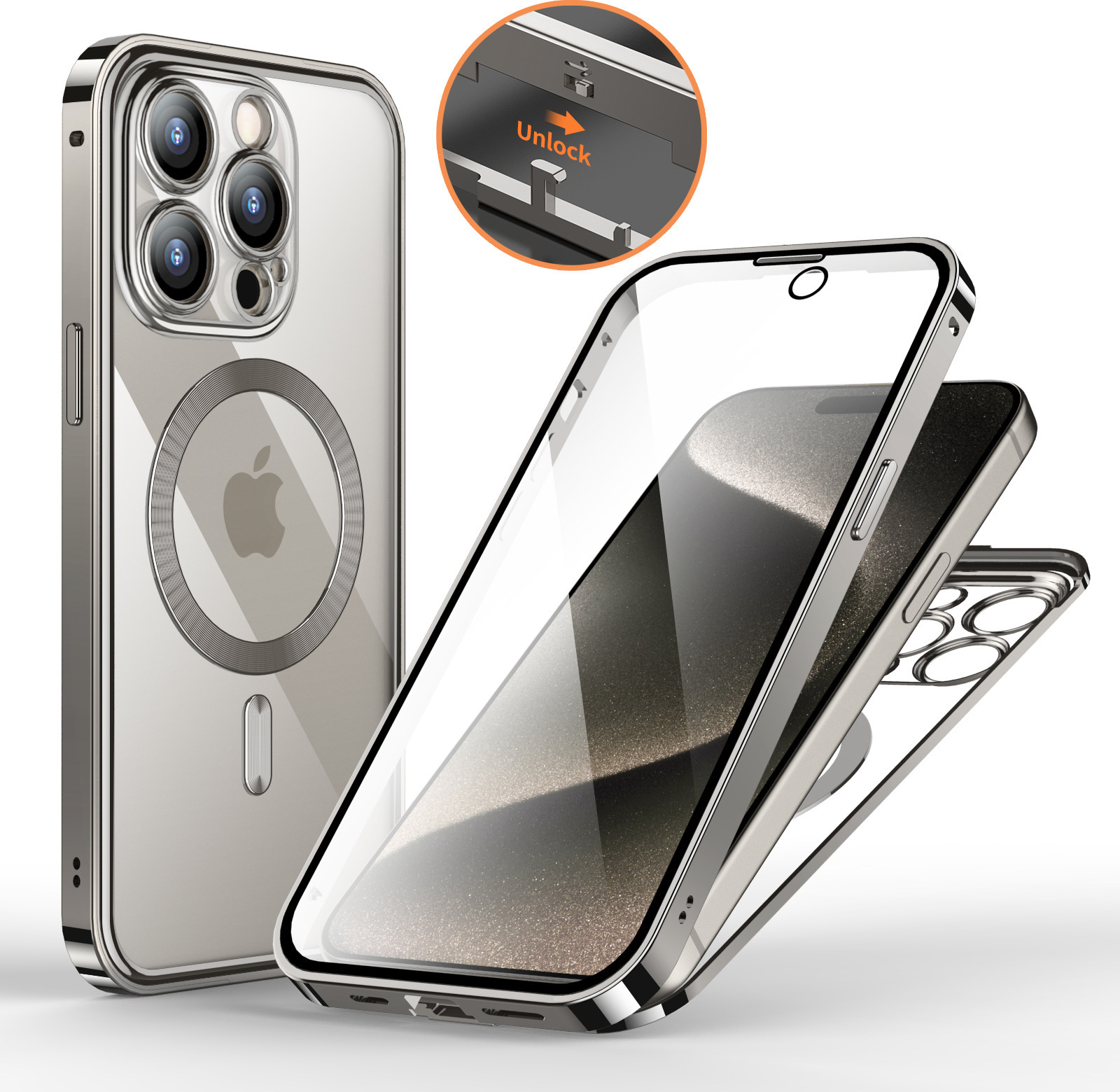 INF iPhone-Hülle mit Displayschutz für die iPhone 15-Serie Silber iPhone 15 Plus 309788