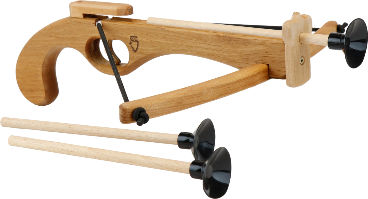 BestSaller 1243 Kinder-Handarmbrust ca. 30 cm, Erlenholz, geölt, inkl. 3 x Saugnapf-Bolzen, natur, 4-teilig (1 Set) BSA1243