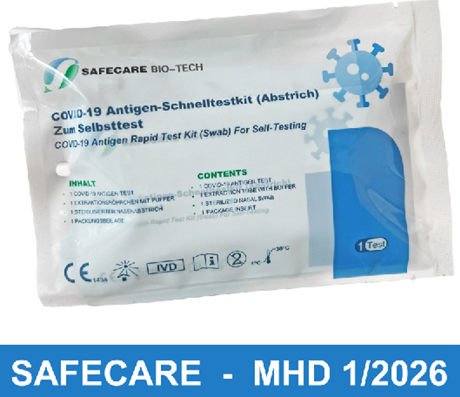 50x Stück - SAFECARE Corona Antigen-Tests Selbsttest - MHD 01/26 | CE 1434