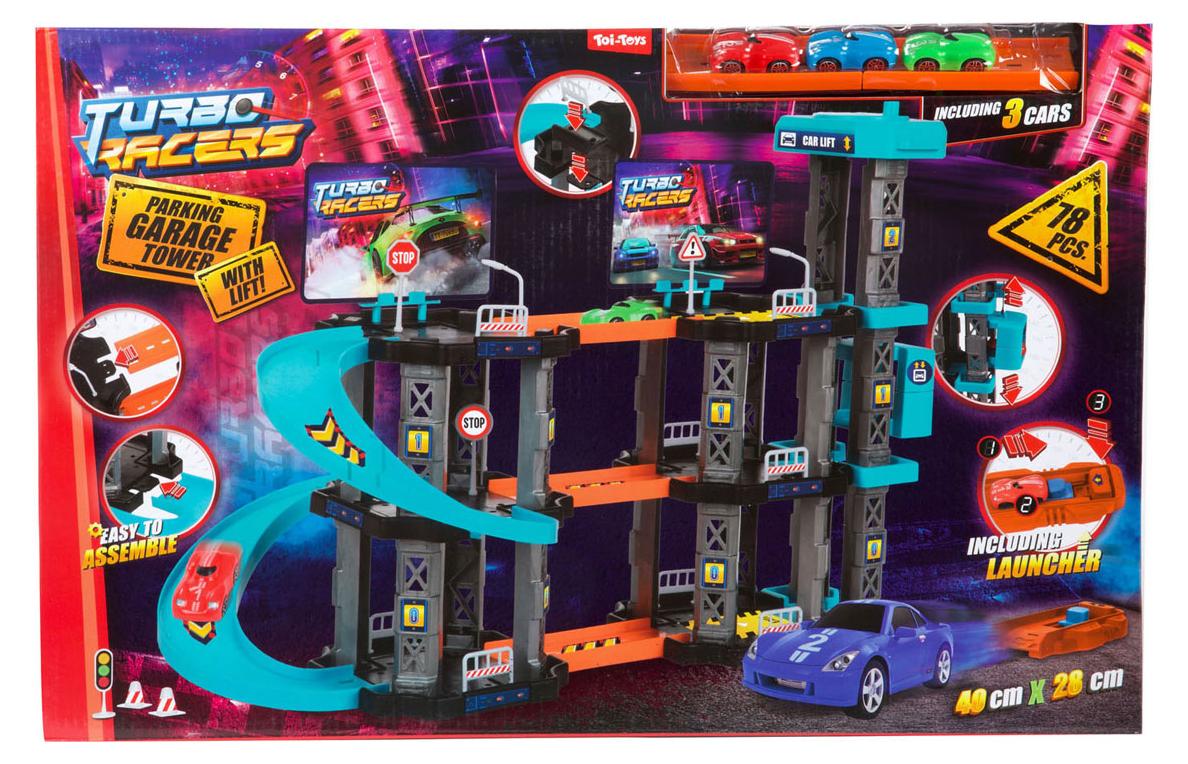 Toi-Toys Parkhaus Spielzeug mit Aufzug und Autos - Turbo Racers 20002B