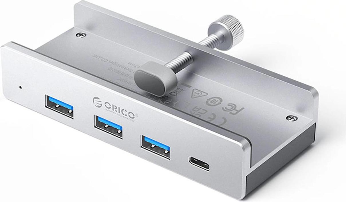 Orico Mh4Pc Hub Mit Klemmhalterung Usb-C / 3X Usb-A 3.0 + 1X Usb-C 3.0 - Silber QN-417