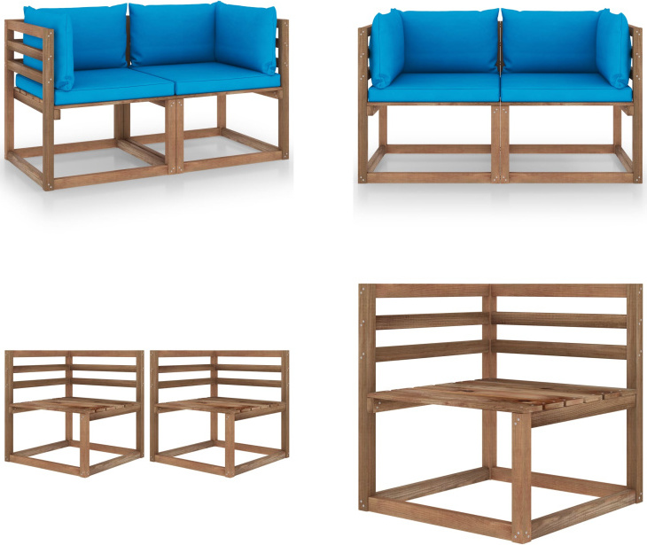 vidaXL Záhradná 2-miestna pohovka z paliet s vankúšmi zo svetlomodrého borovicového dreva - Pohovka z paliet - Pohovka z paliet - Záhradná pohovka z dreva