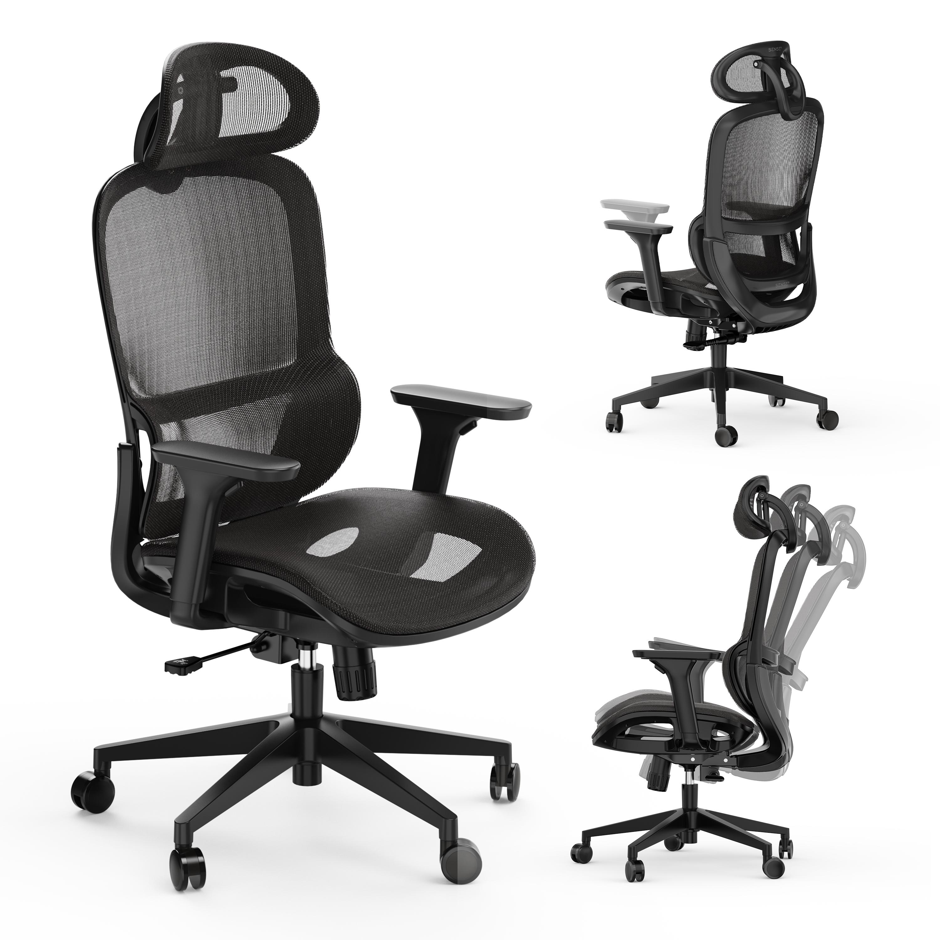 SENSE7 Neyo ergonomická kancelárska stolička, čierna | Kancelárska stolička | Nastaviteľná | Vysoké operadlo | Odolné kolieska | Vysoká kvalita | Pre mladých aj starších